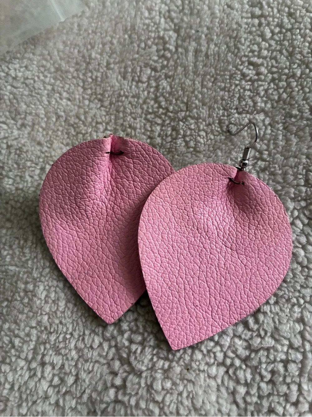 Vintage Antique Pink Leather Leaf Earrings